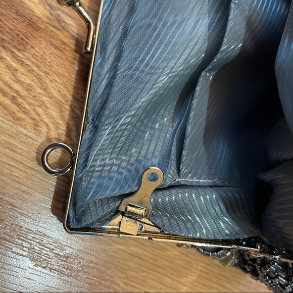 Vintage Beaded Clutch Purse Blue Grey Silver Lined EUC Loops for Strap - Picture 5 of 6